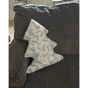 Handmade Christmas Tree Accent Decor Pillow Blue Grey Winter 16"